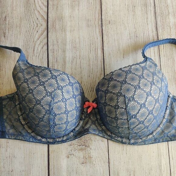 Victoria's Secret Body By Victoria Lined Demi blue lace overlay bra 32DDD - Picture 6 of 8